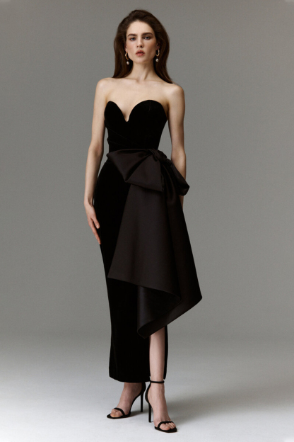 Bow Off-Shoulder Split Midi Dress