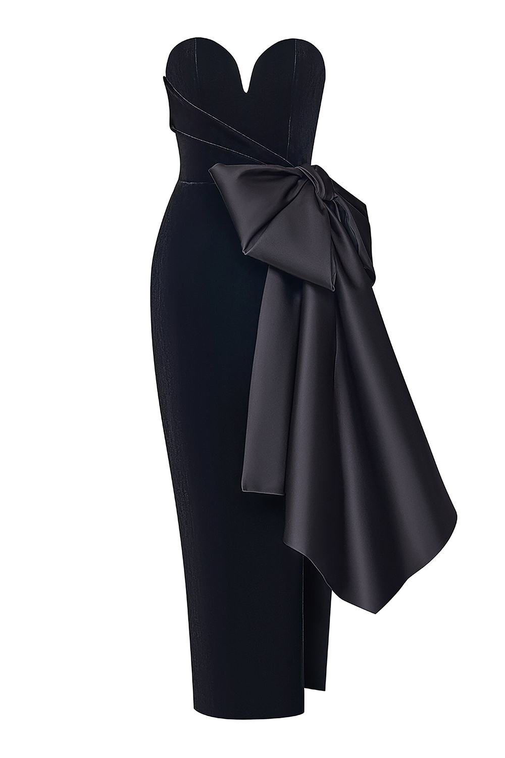 Bow Off-Shoulder Split Midi Dress