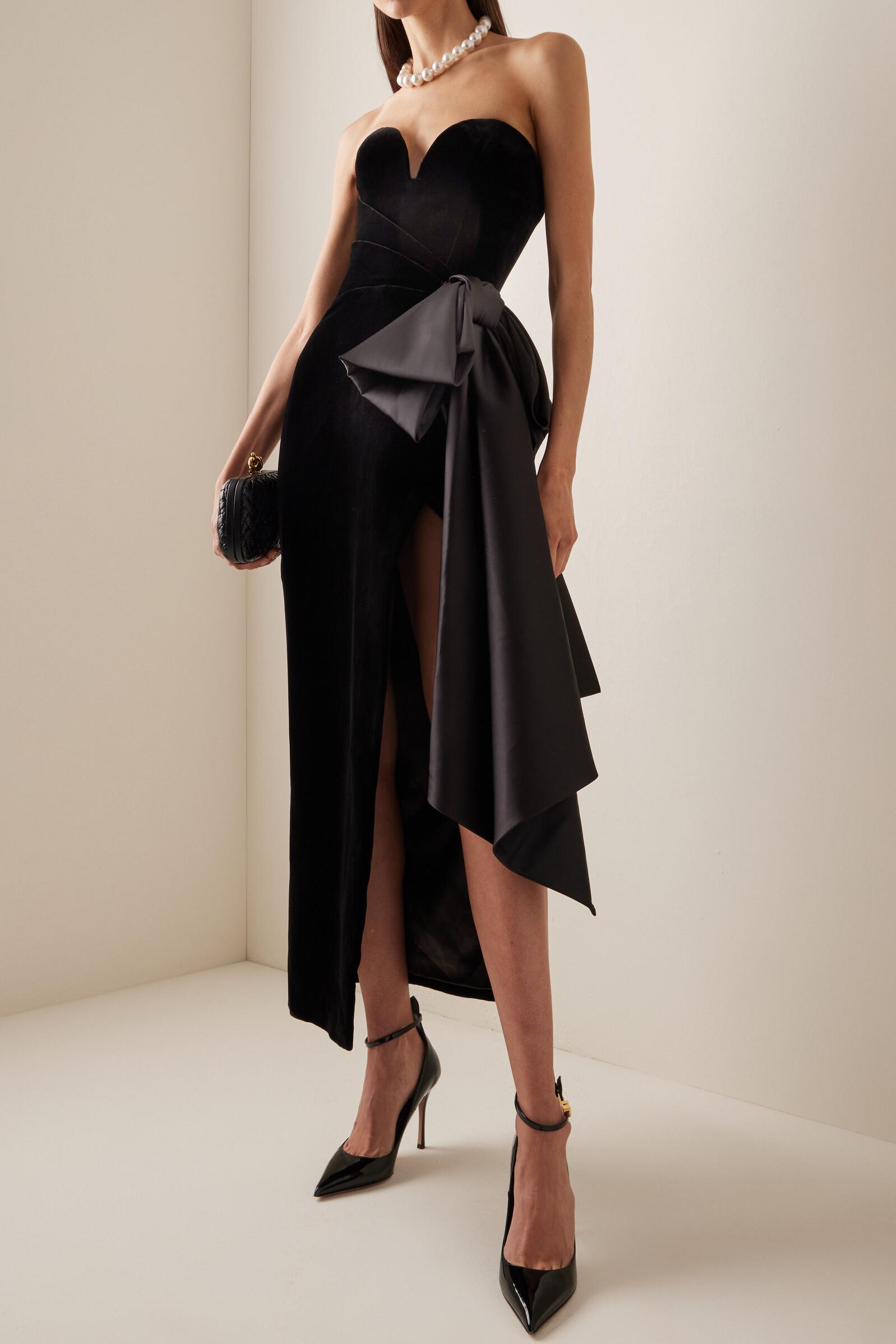 Bow Off-Shoulder Split Midi Dress