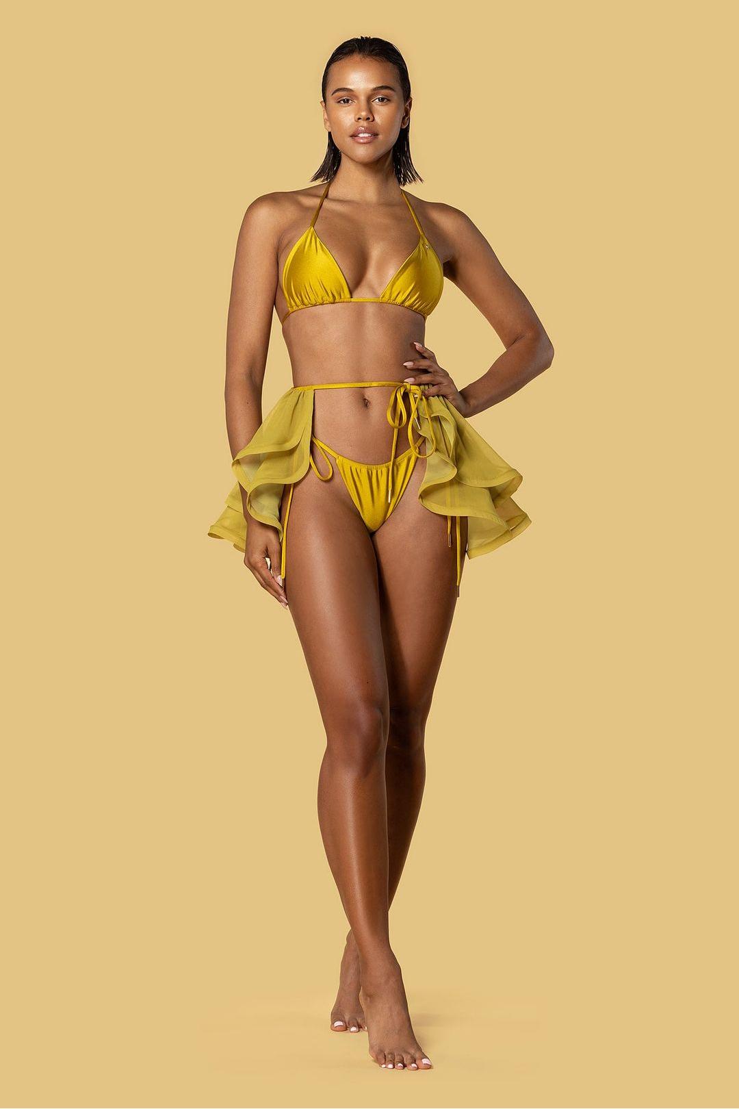 Solid Halter Neck Bikini Two Piece Swimsuit Set