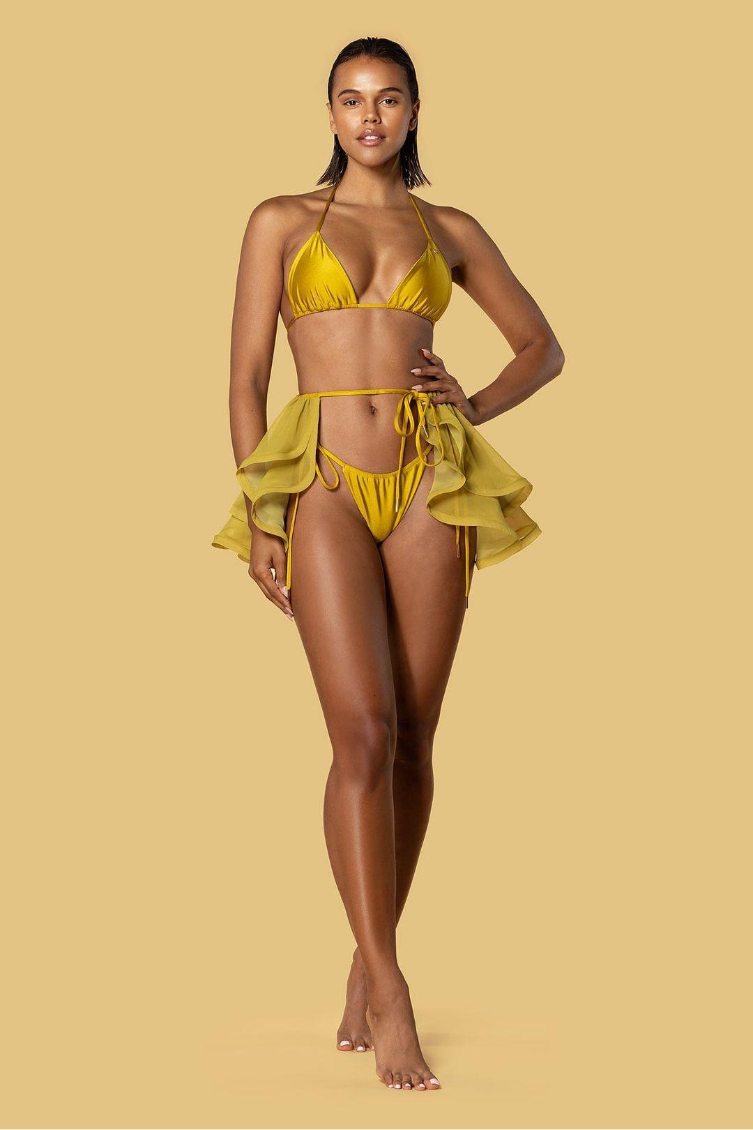 Solid Halter Neck Bikini Two Piece Swimsuit Set