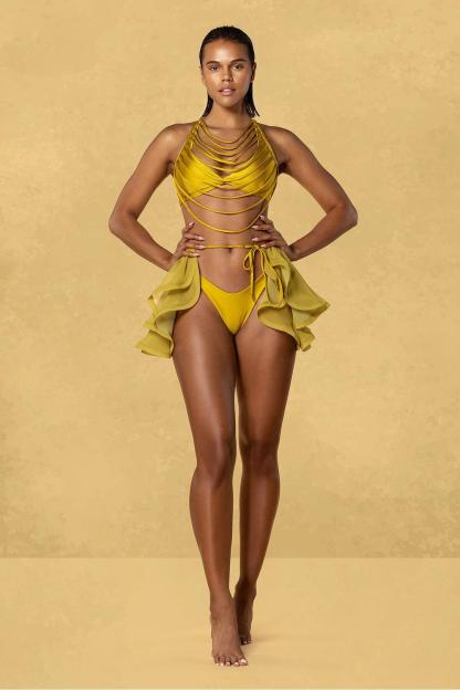 Solid Halter Neck Bikini Two Piece Swimsuit Set