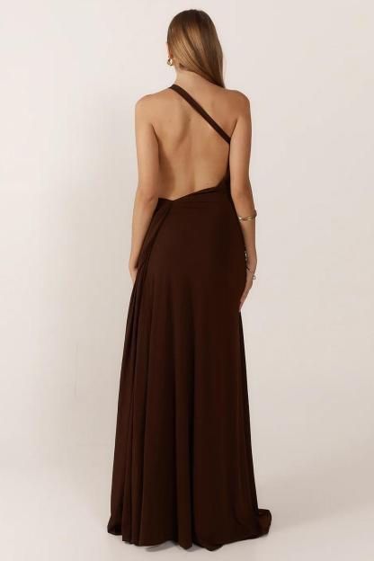 Solid Jersey One Shoulder Backless Maxi Dress