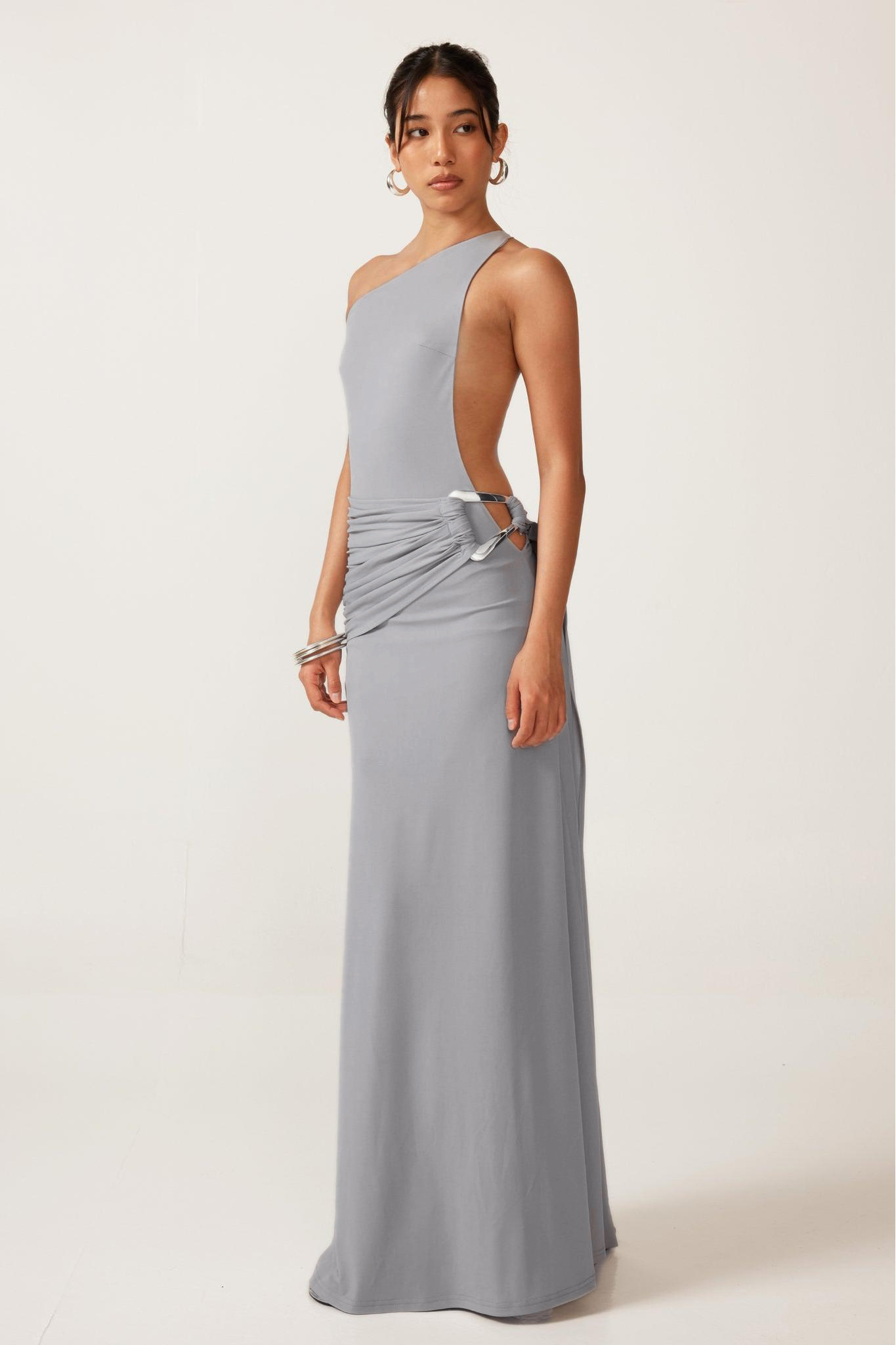 Solid Jersey One-Shoulder Backless Maxi Dress