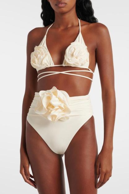 3D Flower Lace-Up Bikini Two Piece Set