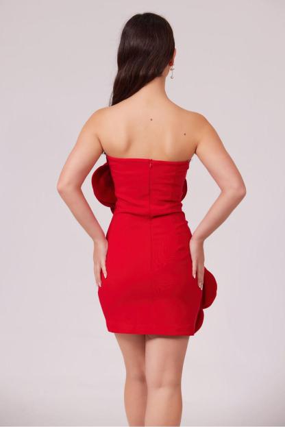 3D Flower Off Shoulder Solid Mini Dress