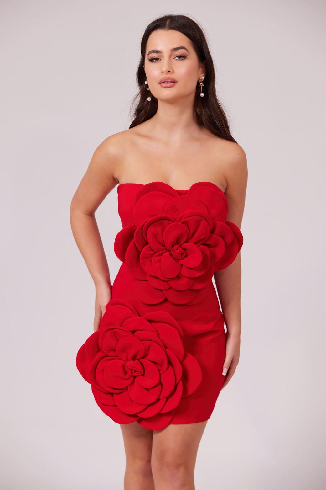 3D Flower Off Shoulder Solid Mini Dress