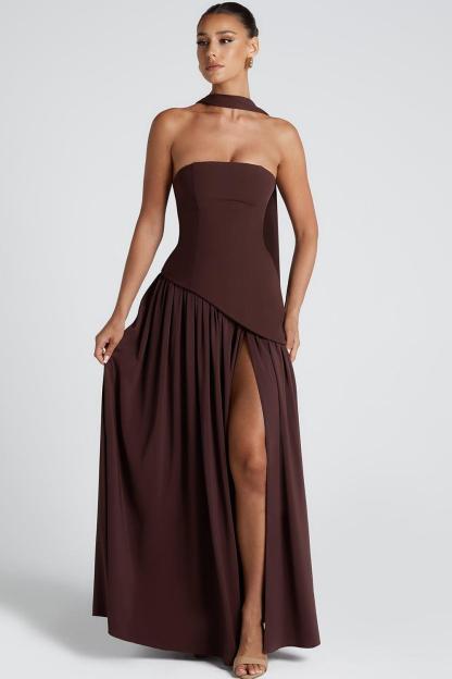 Jersey Off Shoulder Split Maxi Dress