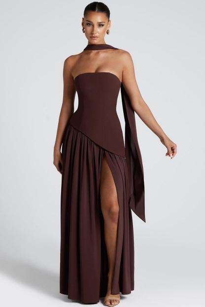 Jersey Off Shoulder Split Maxi Dress