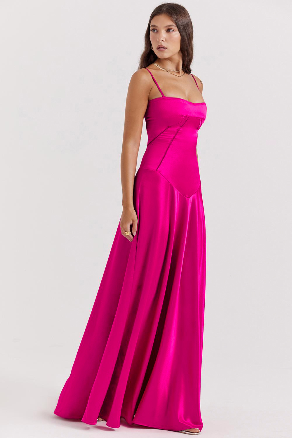 Satin Lace-Up Slip Maxi Dress