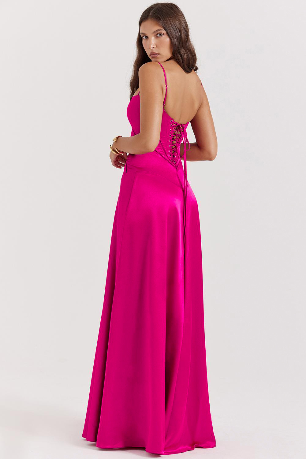 Satin Lace-Up Slip Maxi Dress