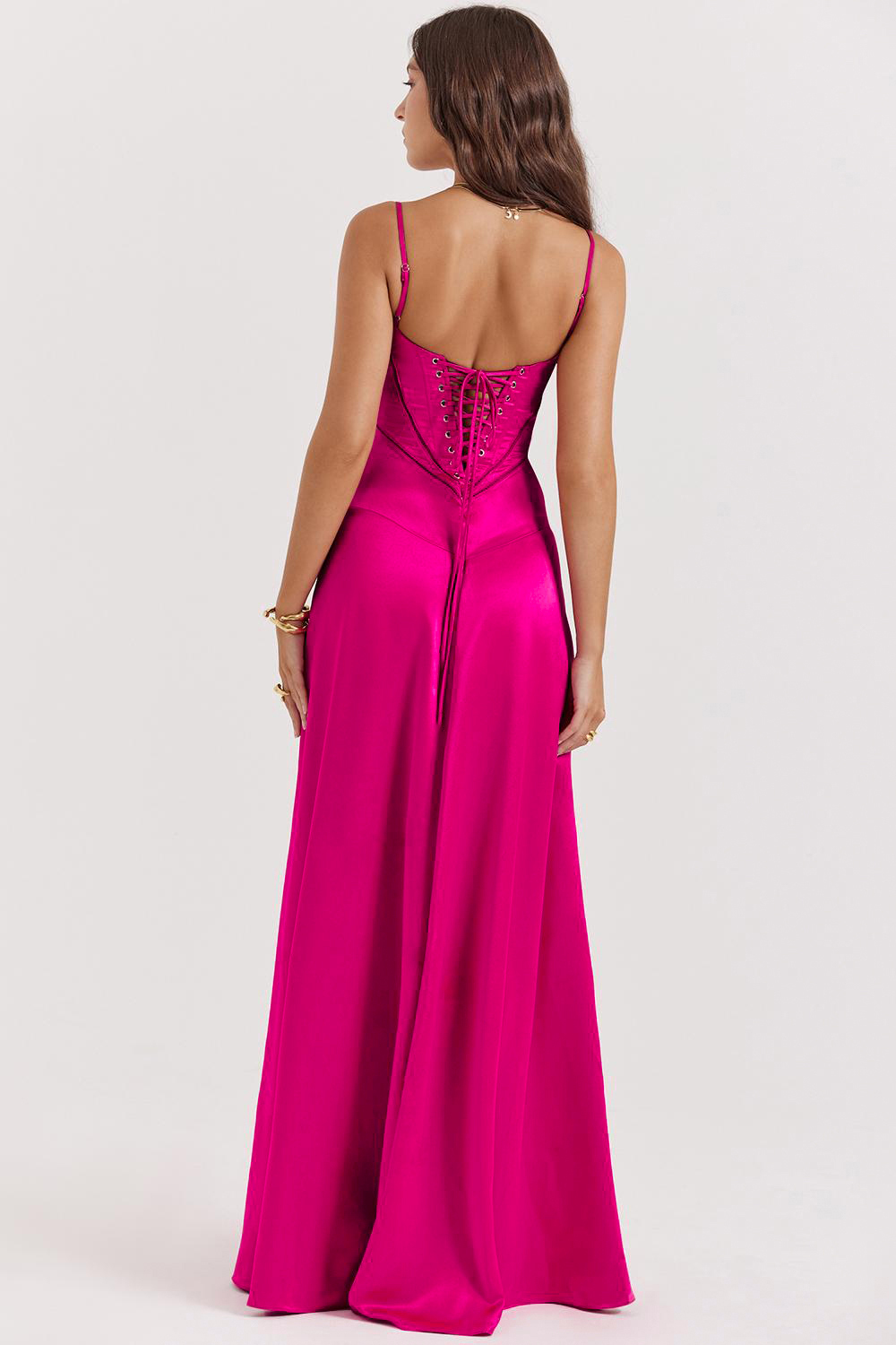 Satin Lace-Up Slip Maxi Dress