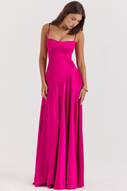 Satin Lace-Up Slip Maxi Dress