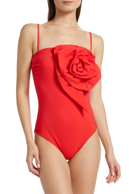 3D Flower Solid One Piece Swimsuit