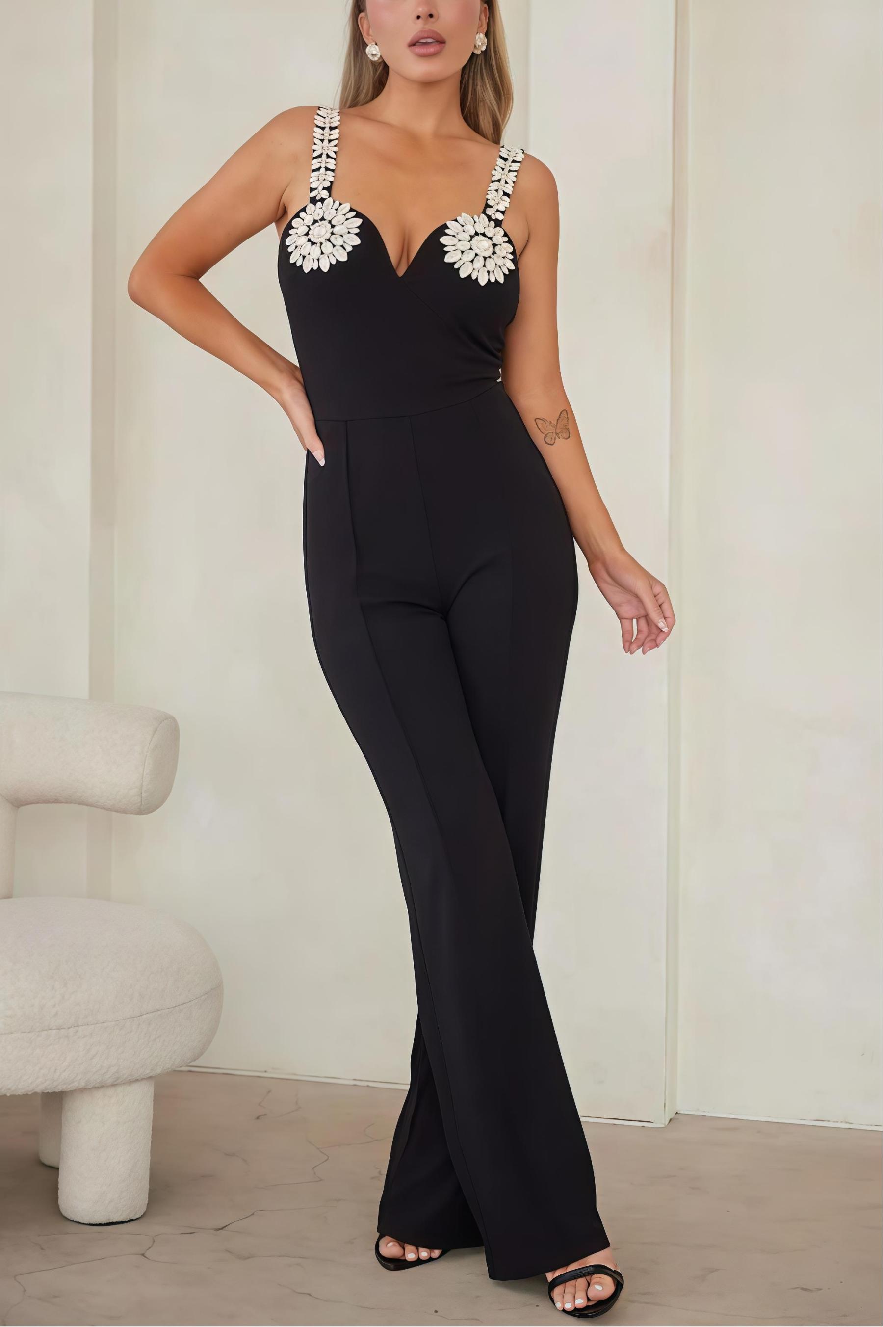 Rhinestone Bandage Sweetheart Neck Hight Waist  Jumpsuit