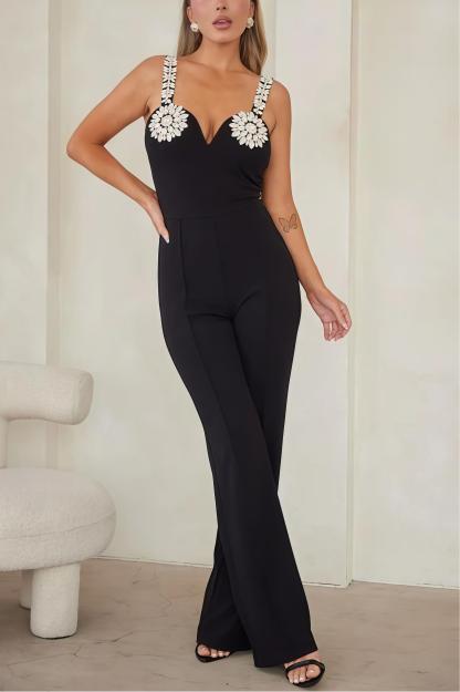 Rhinestone Bandage Sweetheart Neck Hight Waist  Jumpsuit
