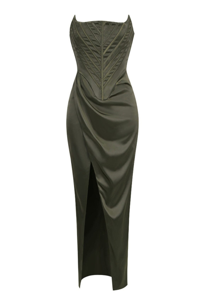 Satin Corset Split Maxi Dress