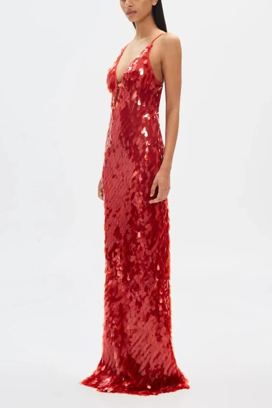 Sequin V-Neck Sleeveless Maxi Dress