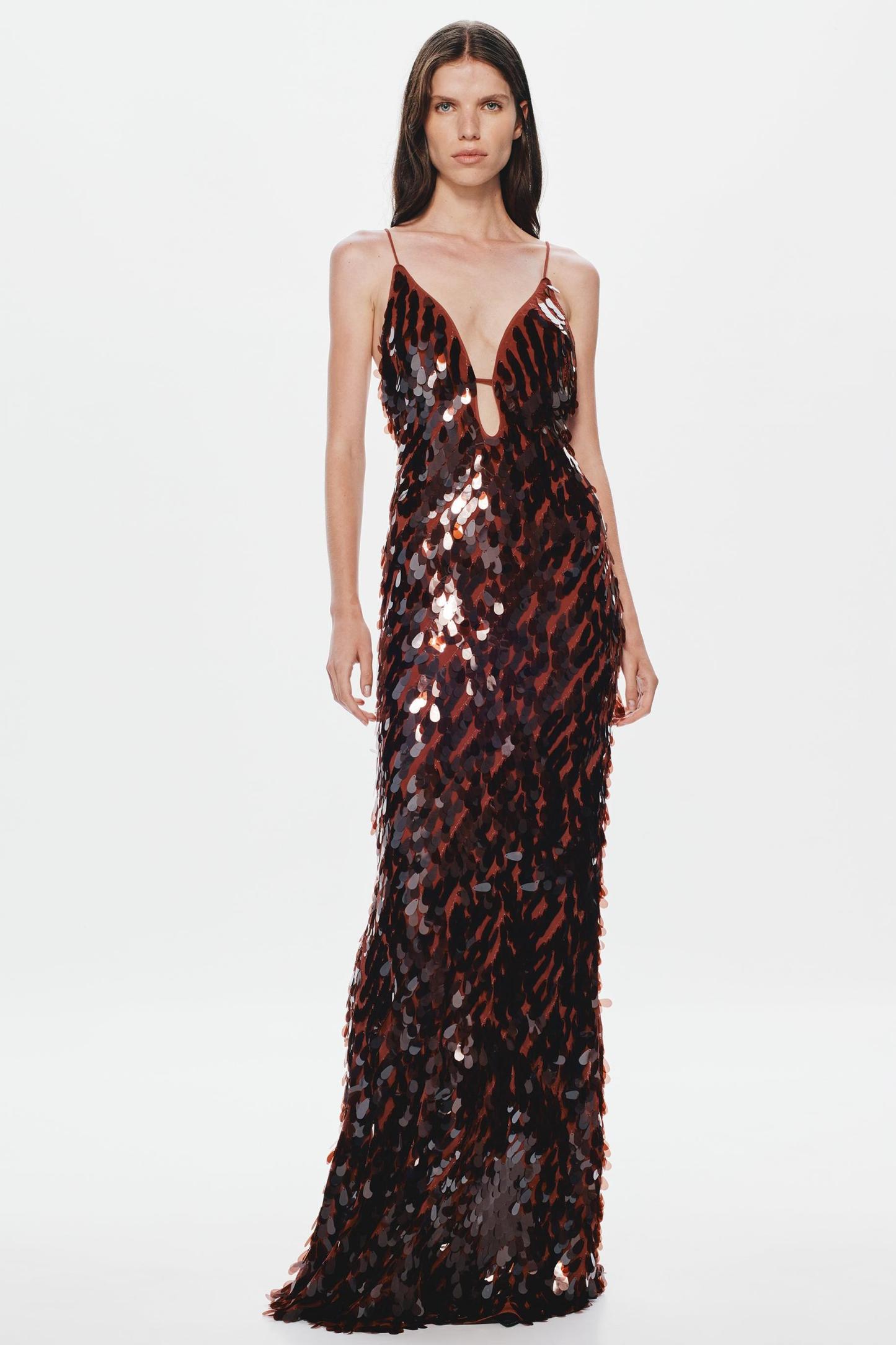 Sequin V-Neck Sleeveless Maxi Dress