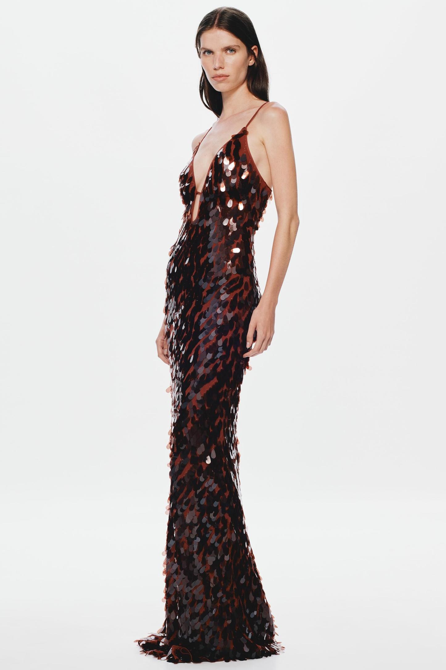 Sequin V-Neck Sleeveless Maxi Dress