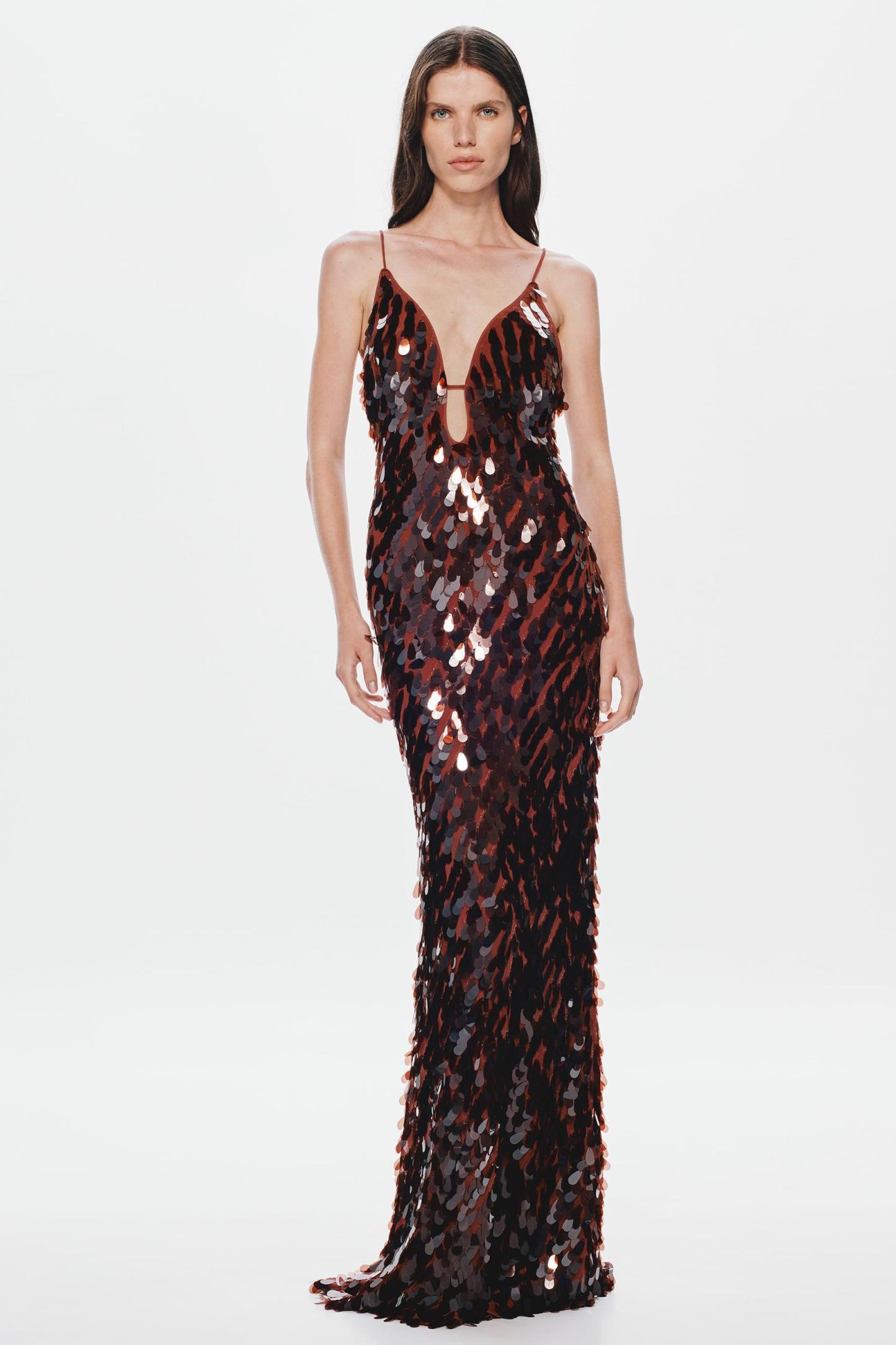 Sequin V-Neck Sleeveless Maxi Dress