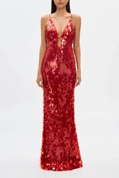 Sequin V-Neck Sleeveless Maxi Dress