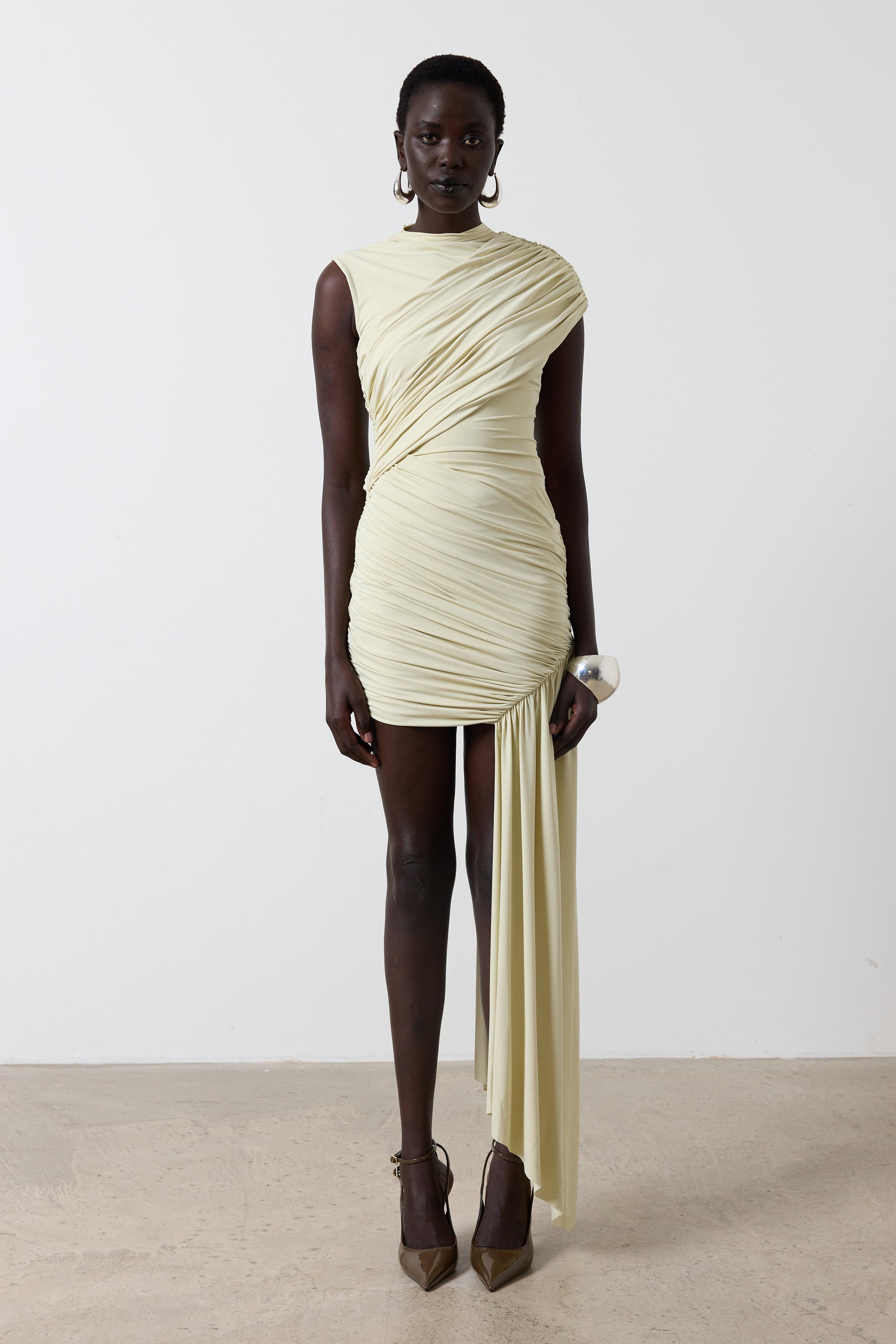 Solid Gathering Sleeveless Midi Dress