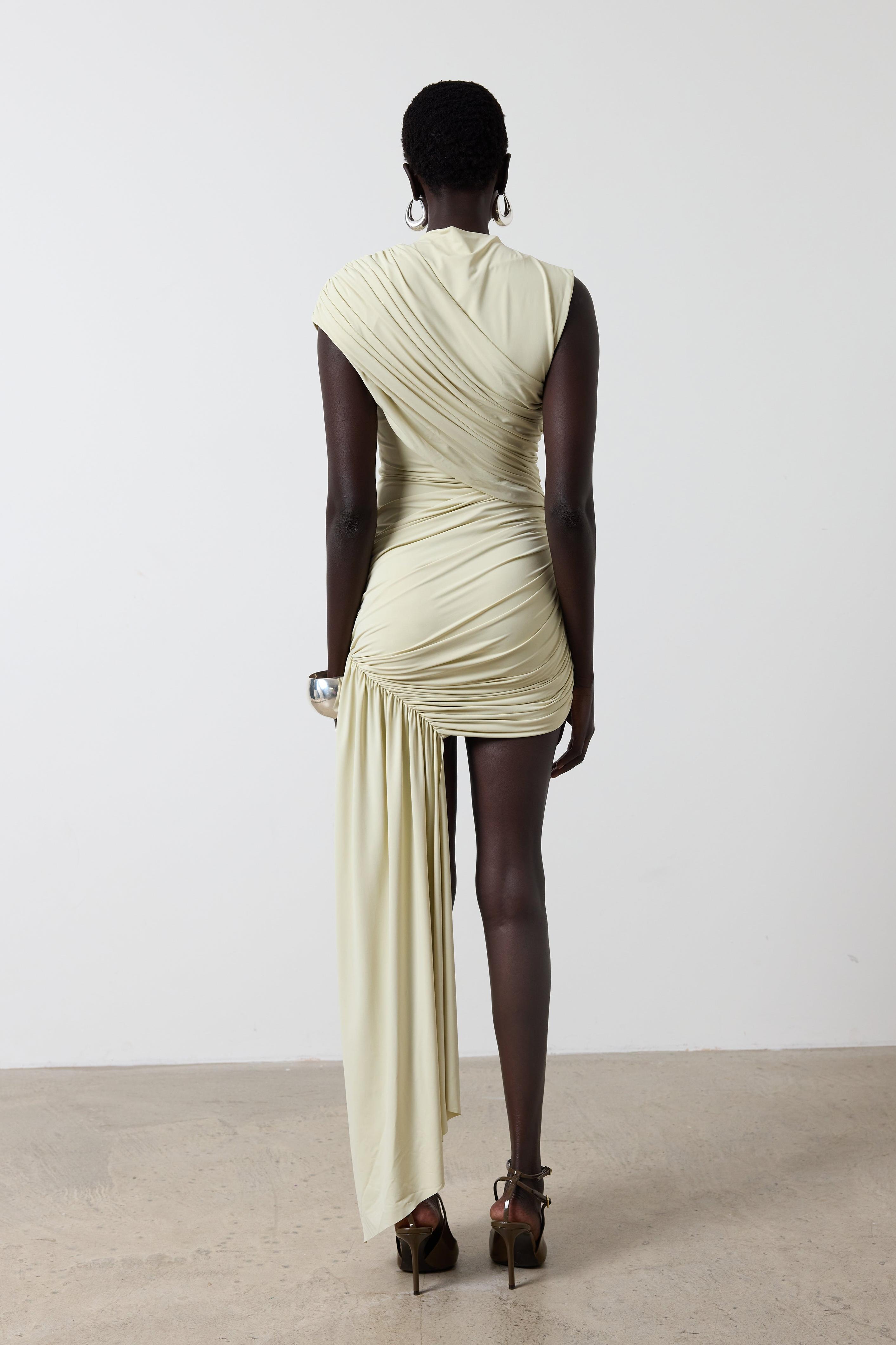 Solid Gathering Sleeveless Midi Dress