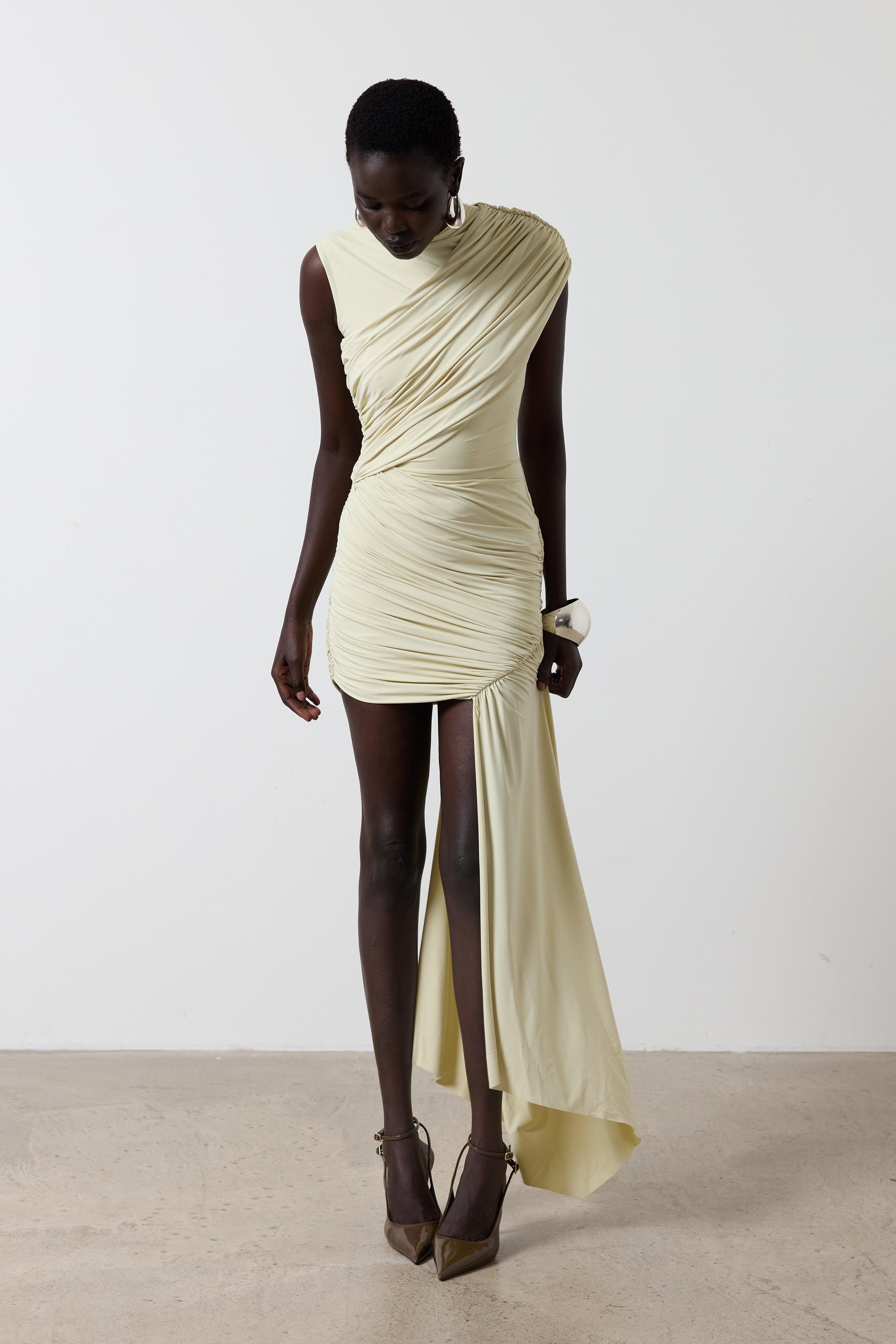 Solid Gathering Sleeveless Midi Dress