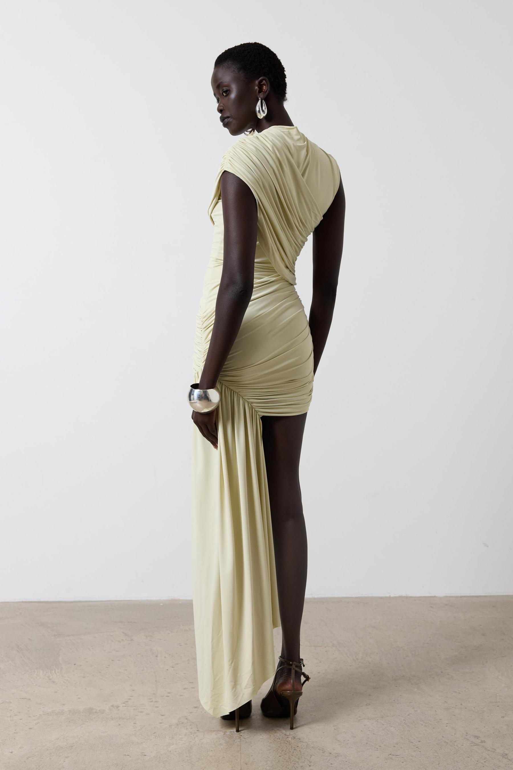Solid Gathering Sleeveless Midi Dress