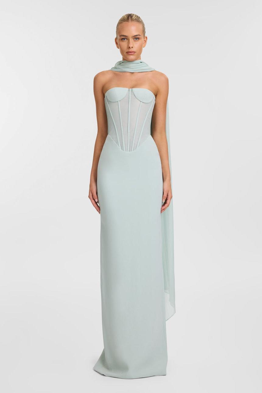 Solid Corset Off Shoulder Ribbon Maxi Dress