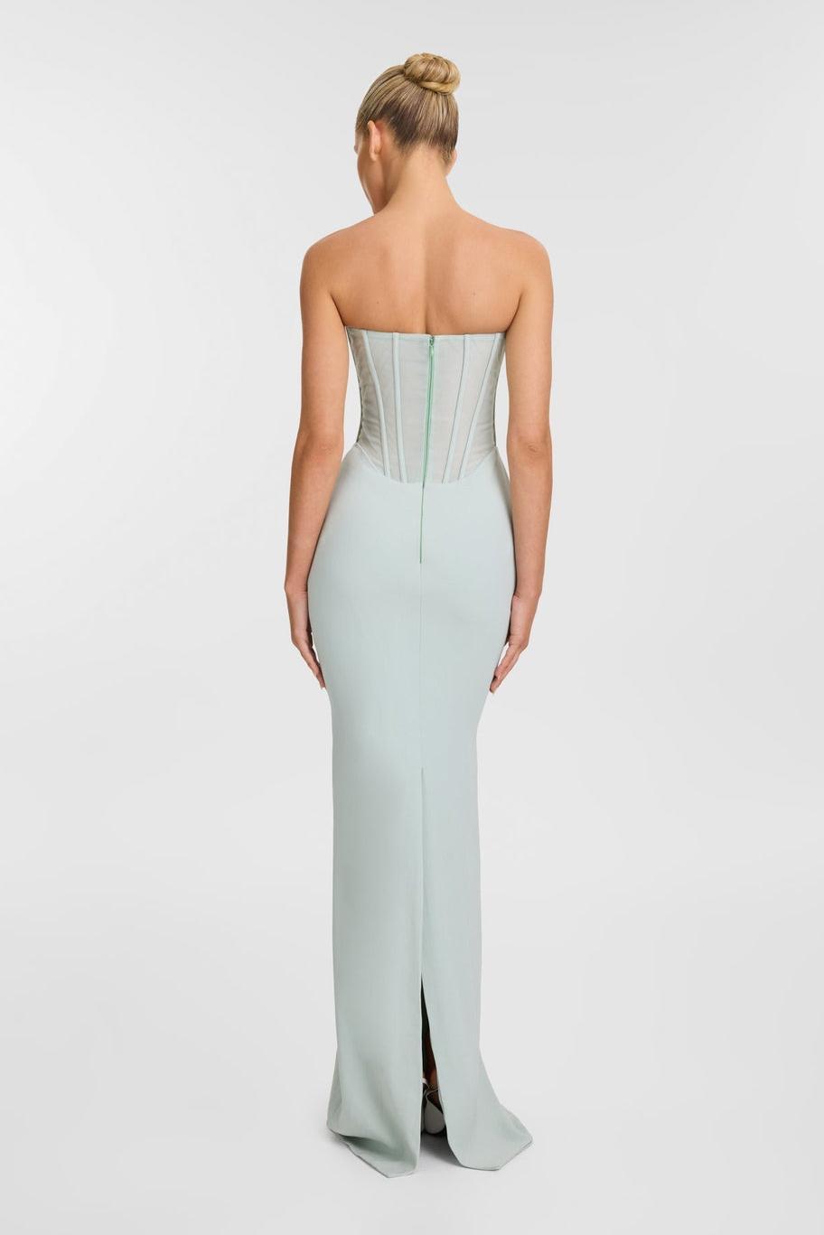 Solid Corset Off Shoulder Ribbon Maxi Dress