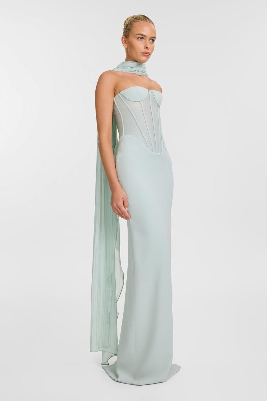 Solid Corset Off Shoulder Ribbon Maxi Dress