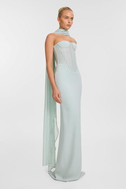 Solid Corset Off Shoulder Ribbon Maxi Dress