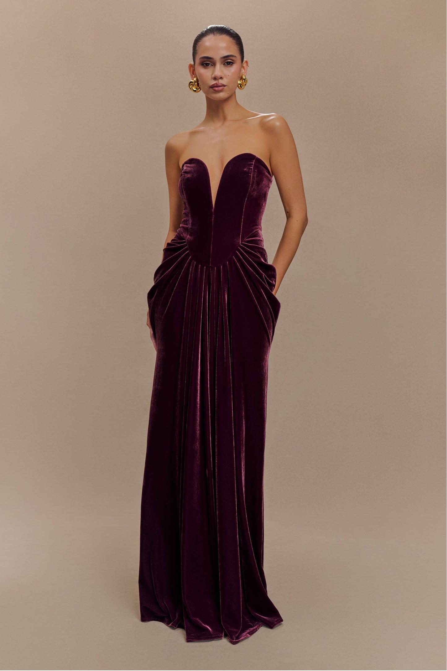 Solid Velvet Off Shoulder Maxi Dress