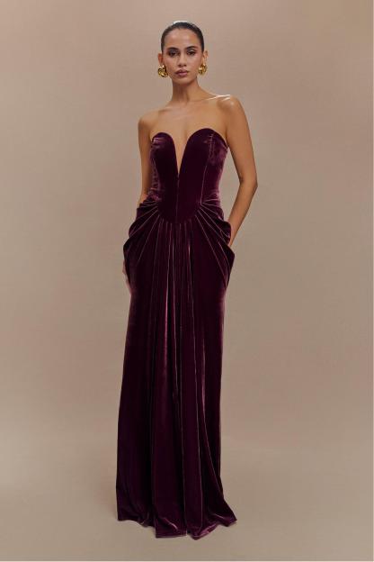 Solid Velvet Off Shoulder Maxi Dress