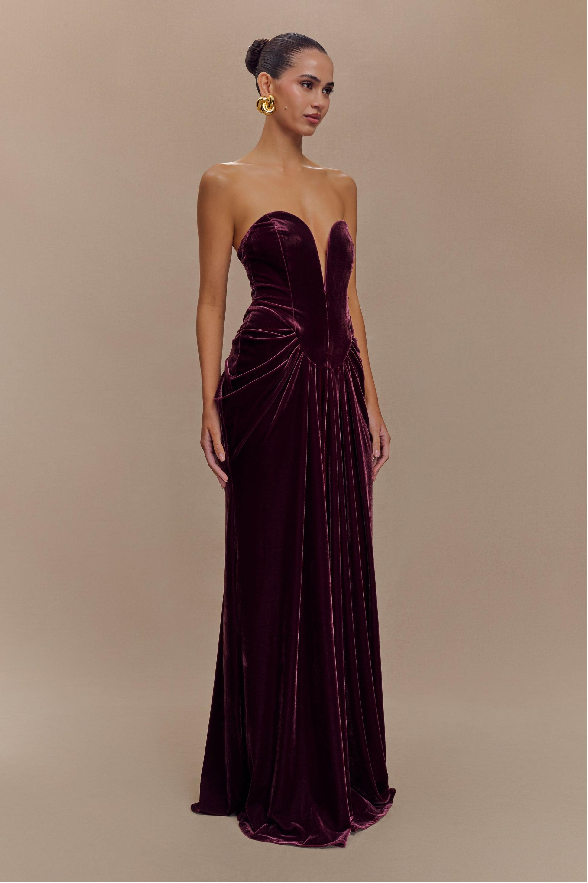 Solid Velvet Off Shoulder Maxi Dress