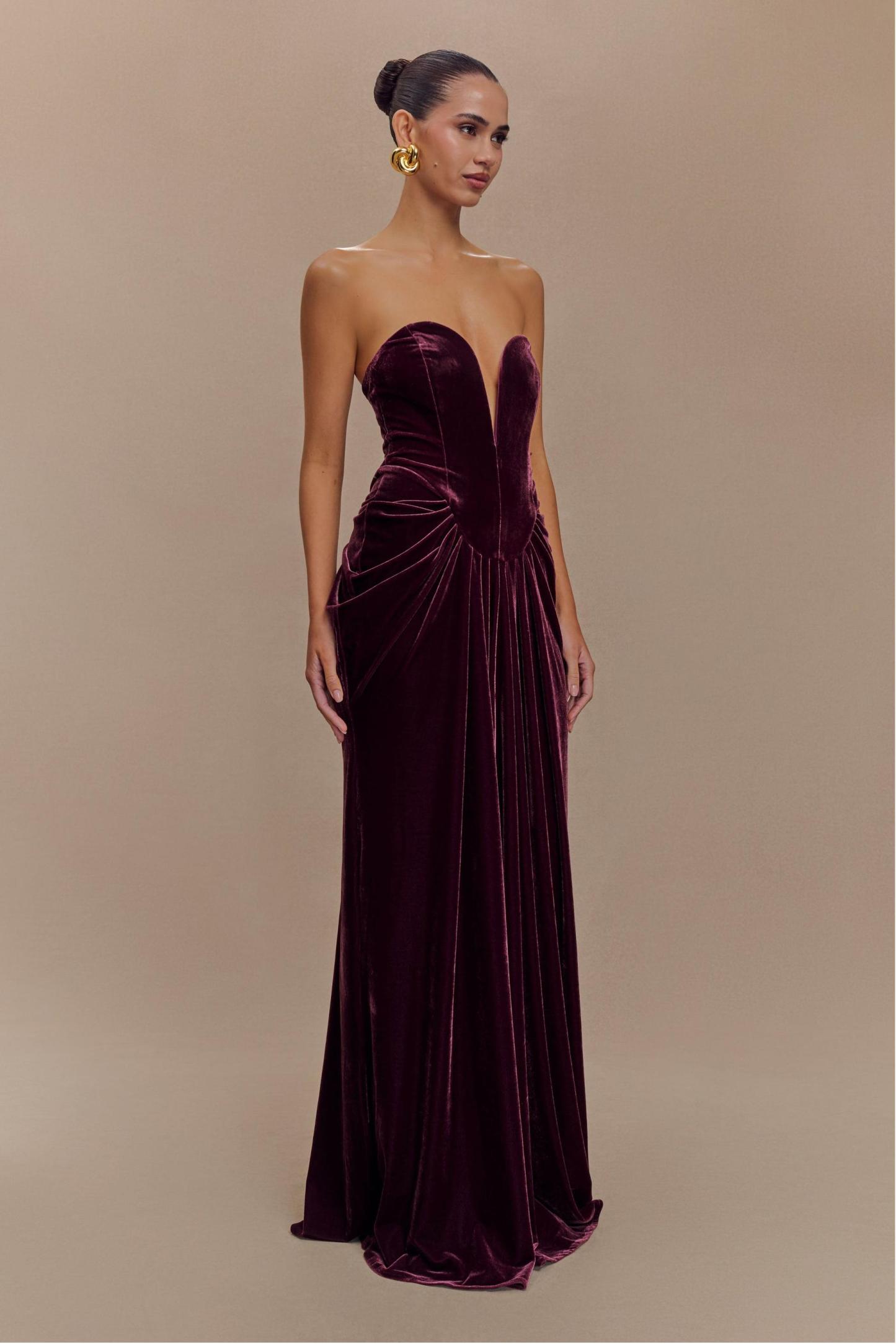 Solid Velvet Off Shoulder Maxi Dress