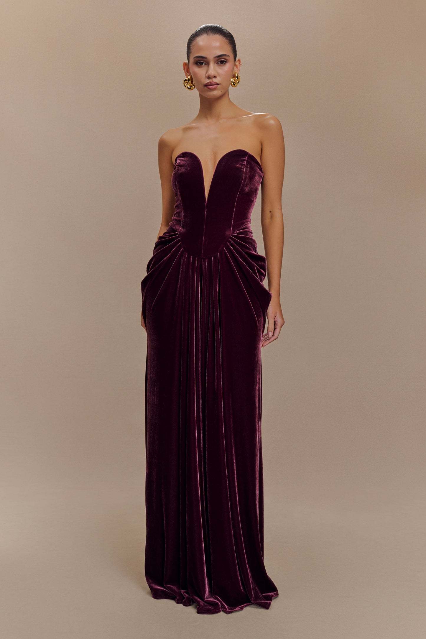 Solid Velvet Off Shoulder Maxi Dress