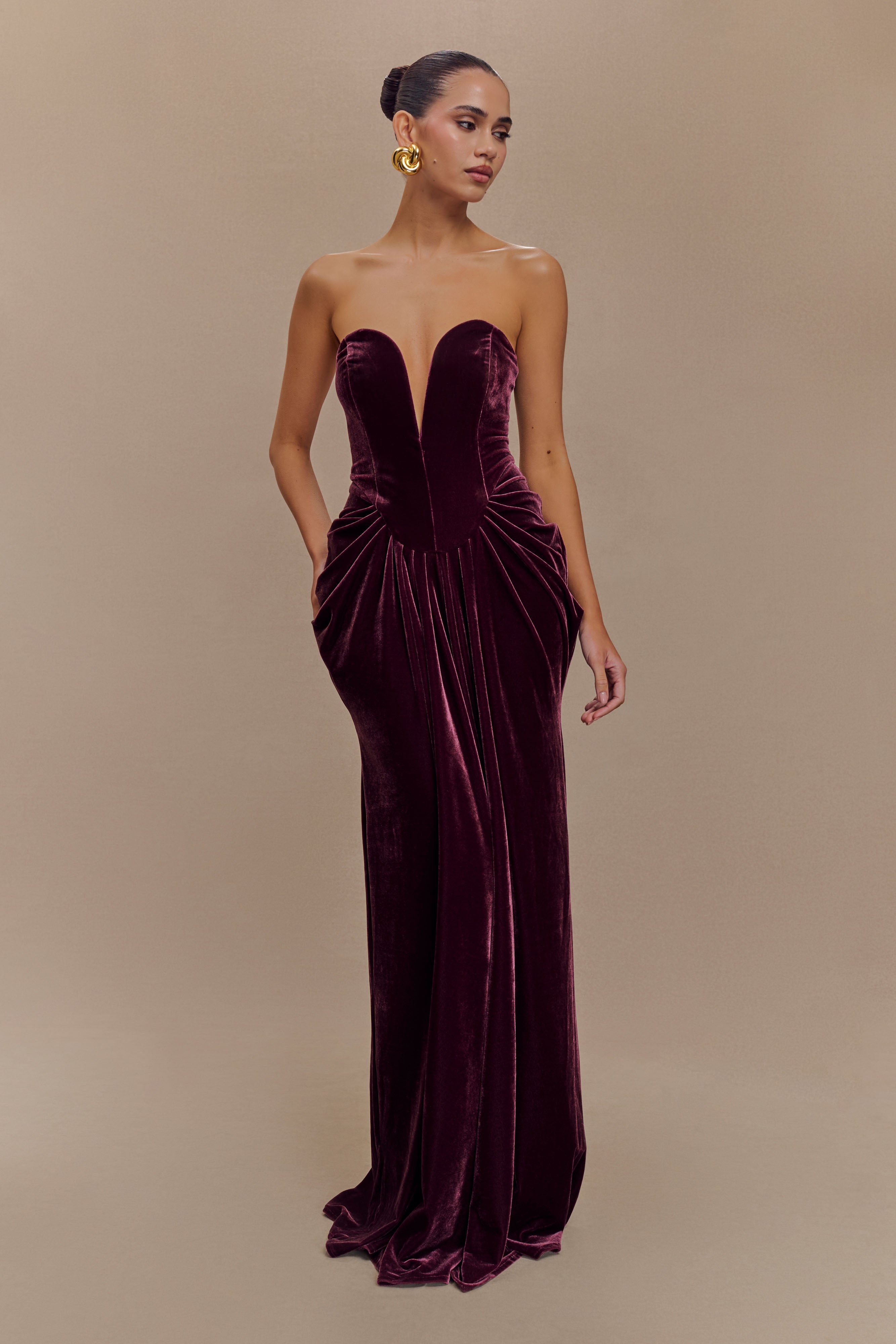 Solid Velvet Off Shoulder Maxi Dress