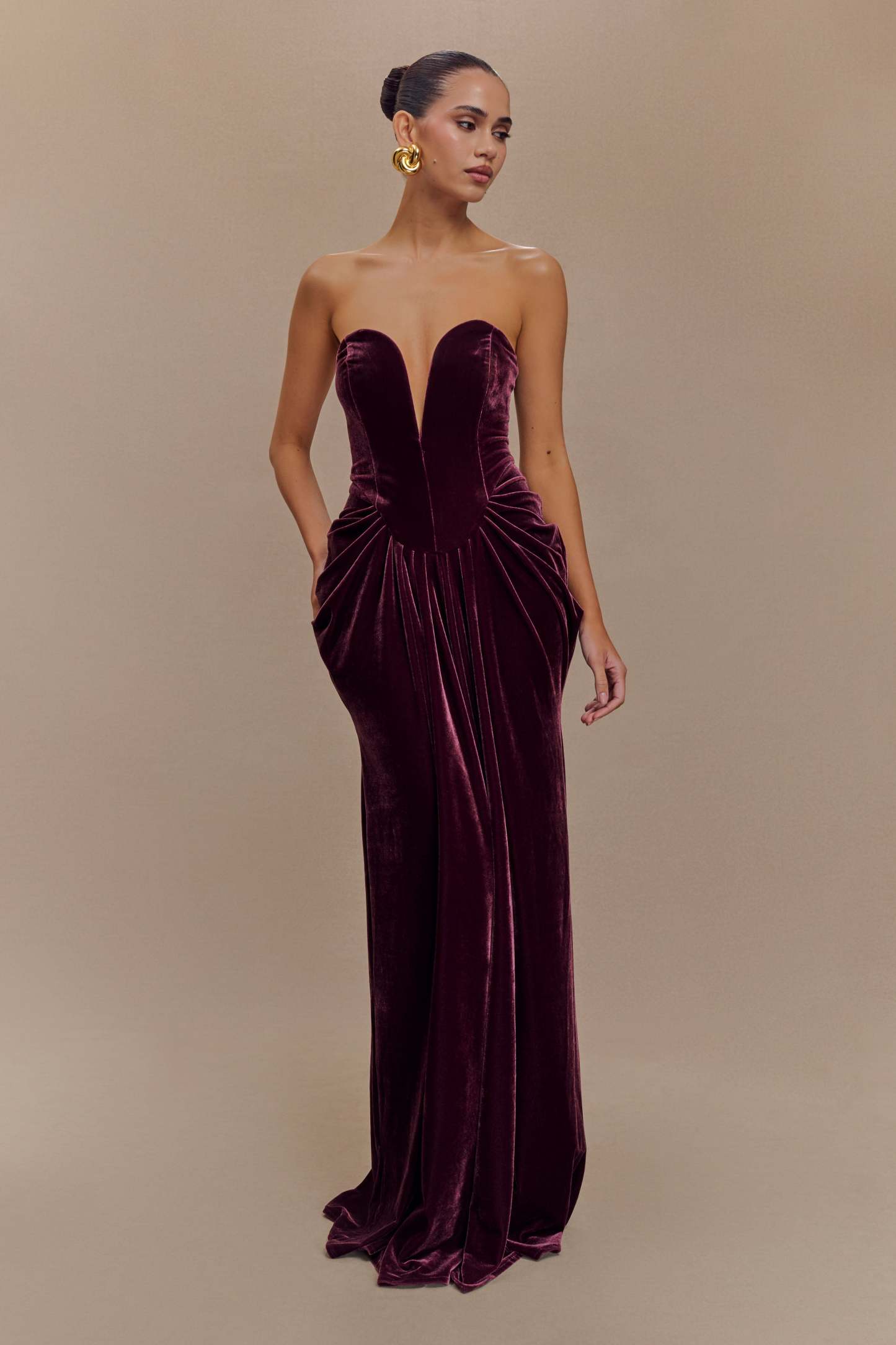 Solid Velvet Off Shoulder Maxi Dress