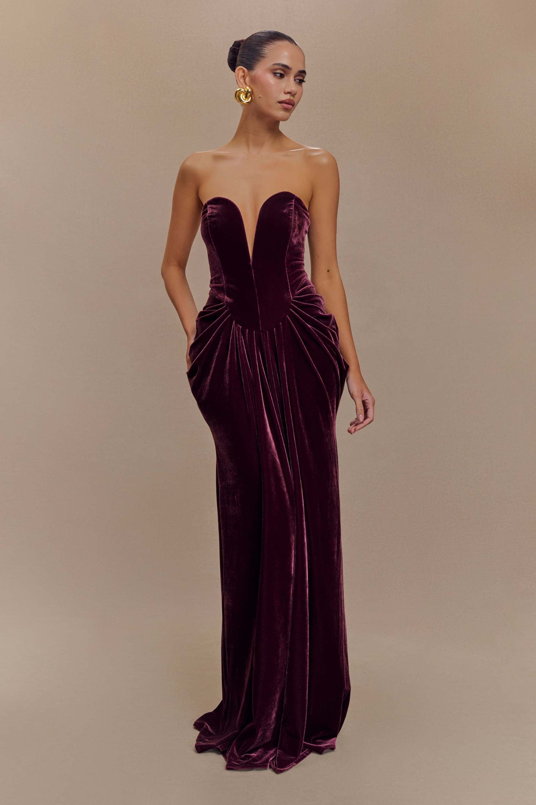 Solid Velvet Off Shoulder Maxi Dress