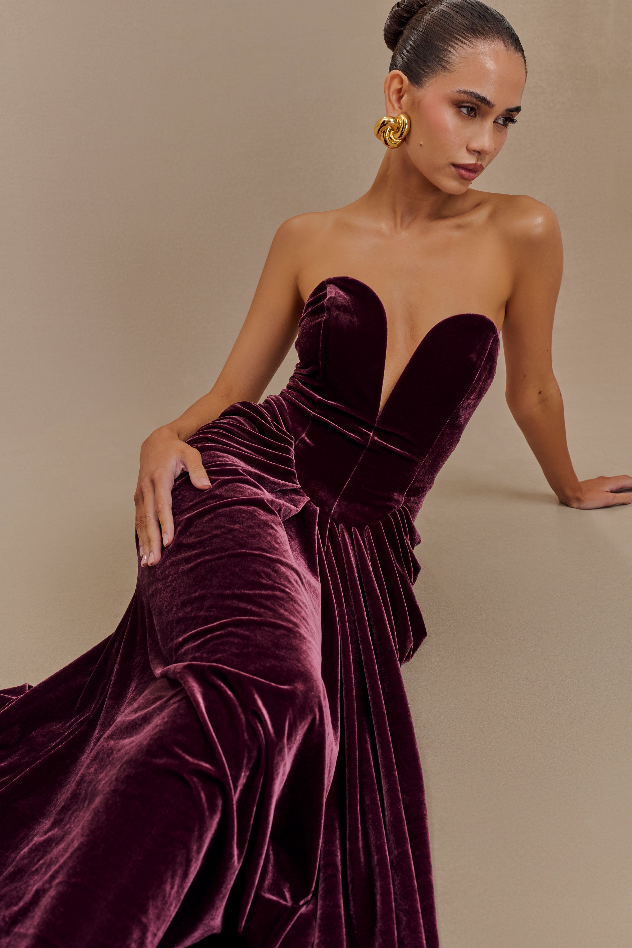 Solid Velvet Off Shoulder Maxi Dress