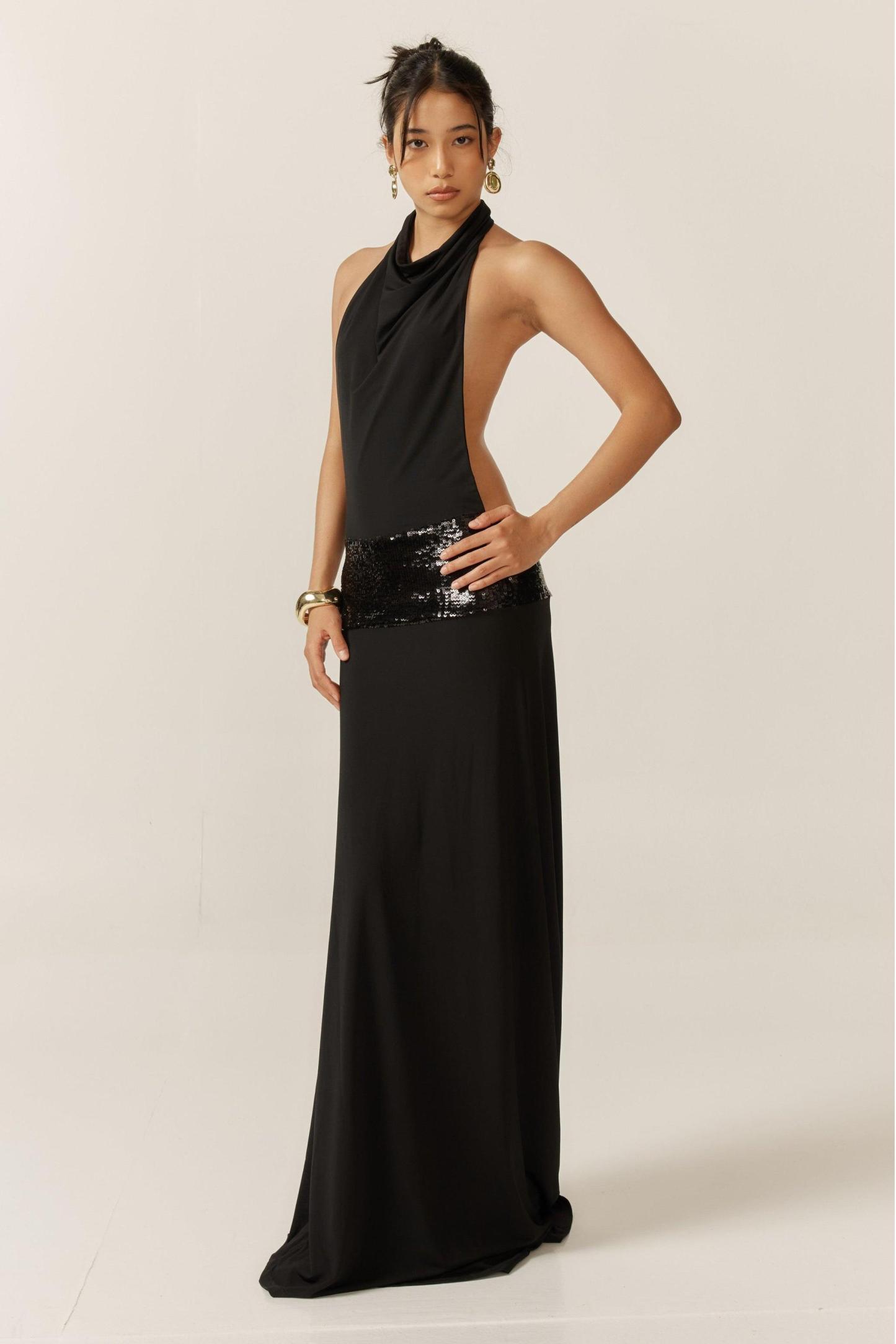 Sequin Splicing Sleeveless Maxi Dress
