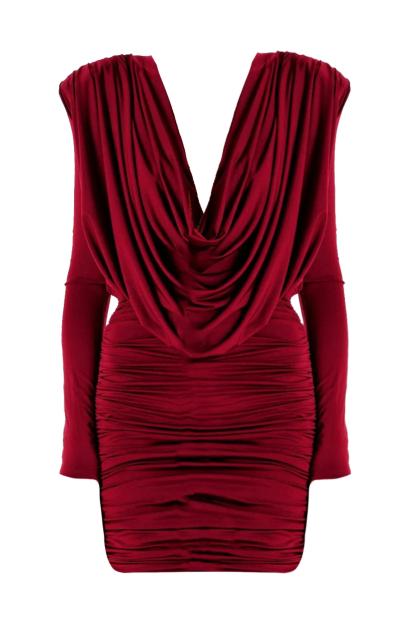 Deep V-Neck Long Sleeve Mini Dress