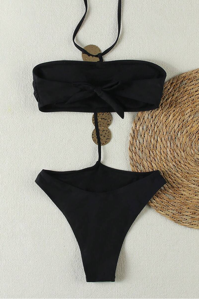 Halter Neck Metal Flake Decoration Bikini Two Piece Set