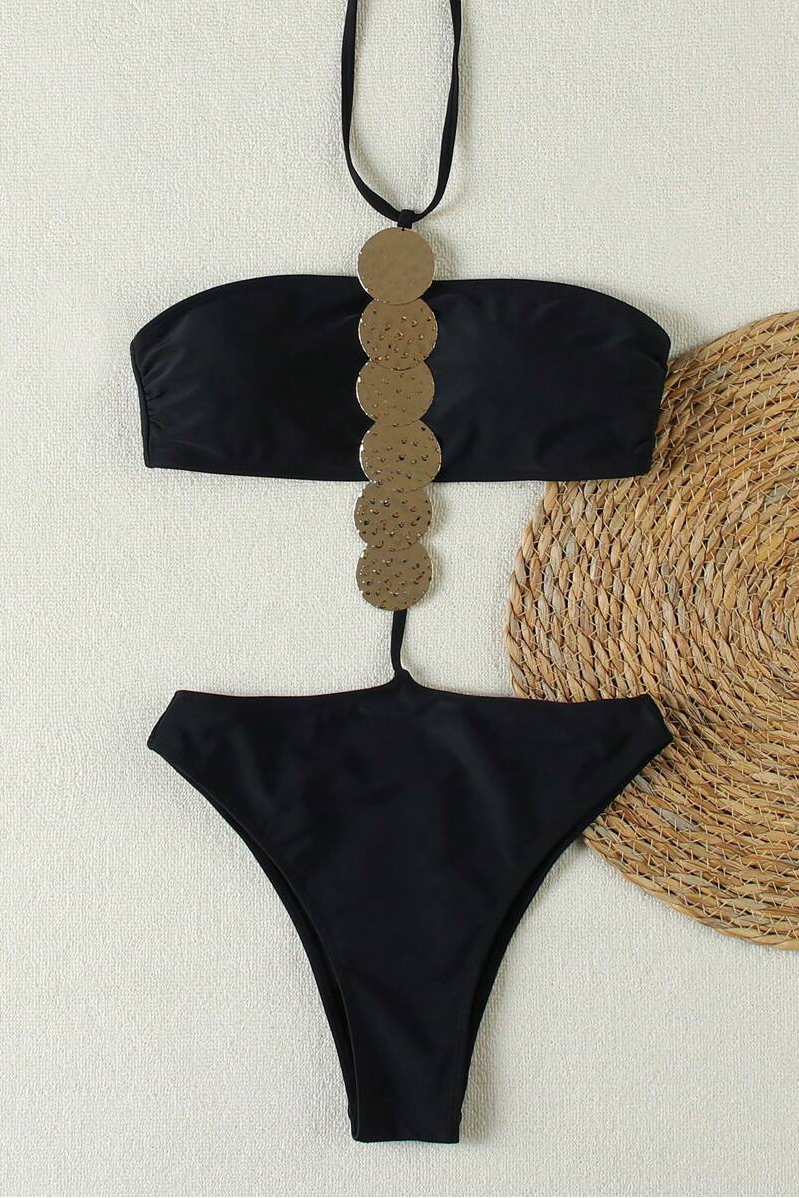 Halter Neck Metal Flake Decoration Bikini Two Piece Set