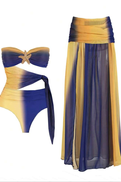 Gradient Color Cut-Out Starfish Two Piece Swimsuit