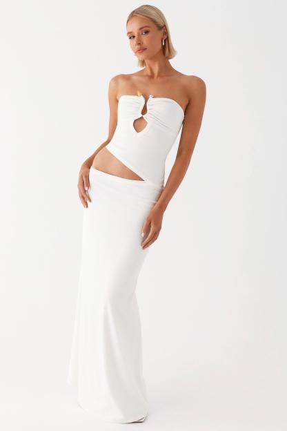 Off-Shoulder Cut-Out Ruched Maxi Dress