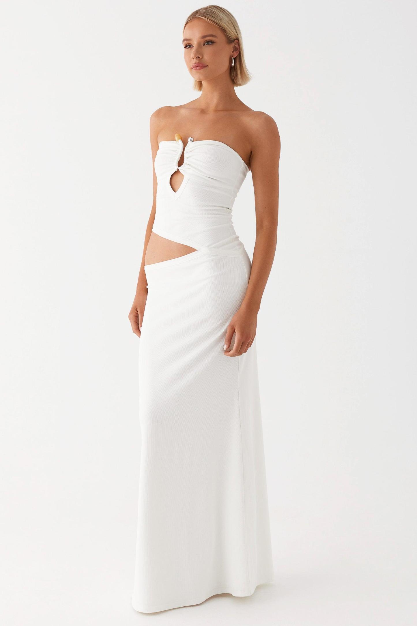 Off-Shoulder Cut-Out Ruched Maxi Dress